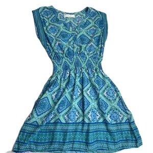 Walker & Wade Anna Blue and Green Geometric Print Mini Dress Size XS